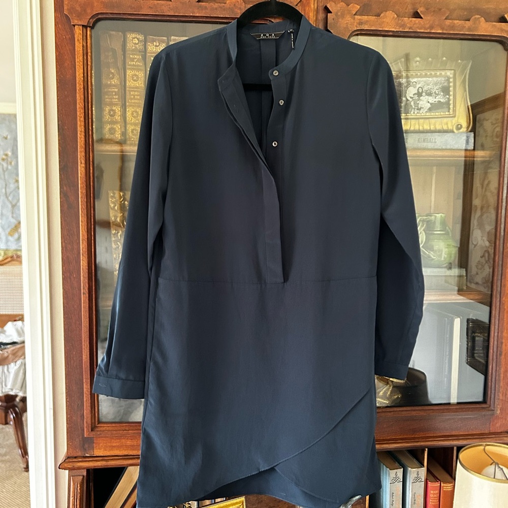 Zoa New York Navy Button-Front Mandarin Collar dress XS